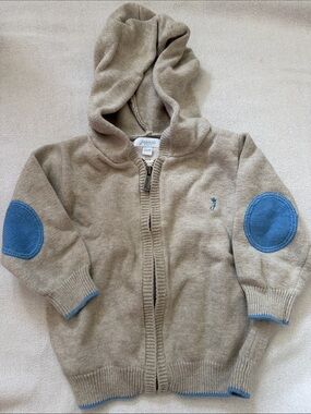 Jacadi Beige Hoodie Sweater with Blue Elbow Patches